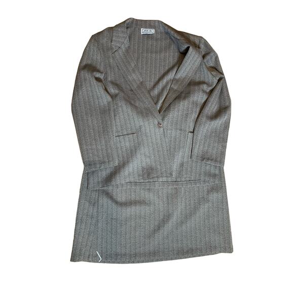 New Attitude Tweed Skirt Blazer 2 Pc Suit Gray w Pink Pinstripes Sz 30 In Waist - Picture 4 of 8